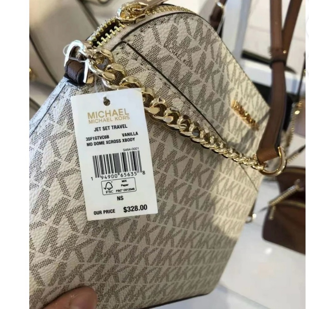 Michael Kors Back Slip Pocket Signature Vanilla Crossbody Bag